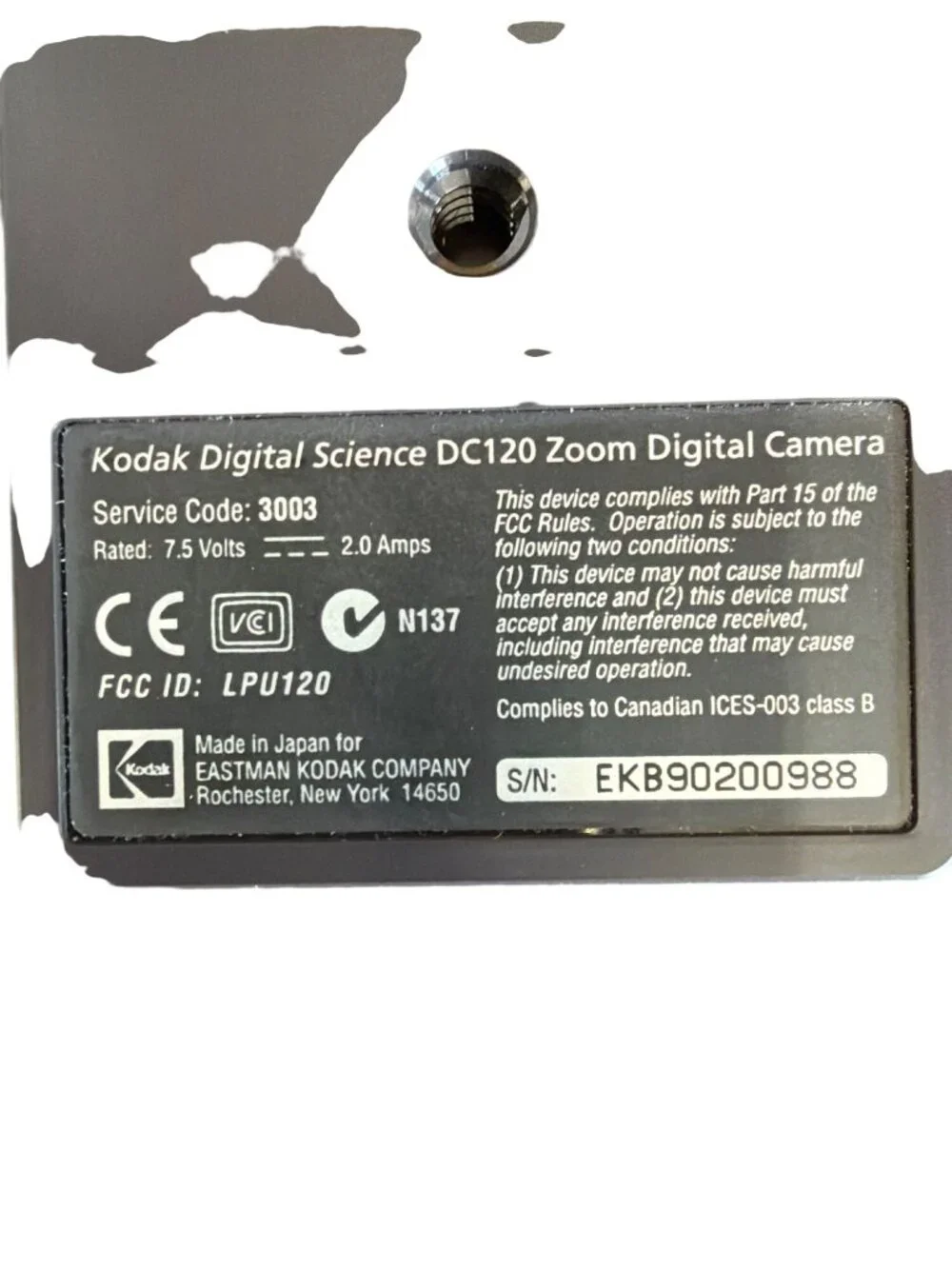 Kodak DC120 Zoom Digital Camera 1.2 Megapixels With Box & Software Included